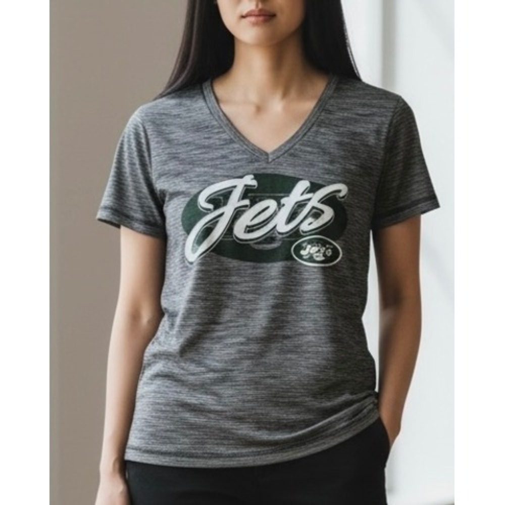 NFL apparel New York Jets V Neck T Shirt Heather Gray green football size small‎